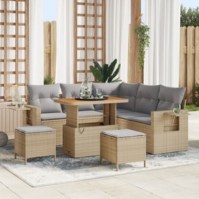 Conjunto de Sofá de Jardim vidaXL com Almofadas Bege Rattan Poliéster