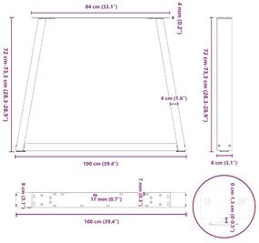 Pés para mesa de jantar em formato de V, 2 peças, aço natural, 100x(72