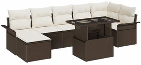 Conjunto de Sofá de Jardim vidaXL 8 Peças com Almofadas Castanho Vime Poliéster