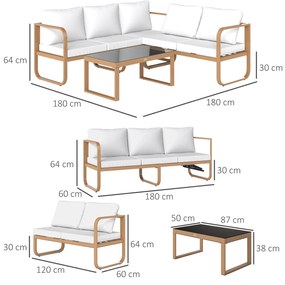 Conjunto de Jardim de 3 Peças com Sofá de 3 Lugares com Assento Ajustável Sofá de 2 Lugares e Mesa de Centro Creme