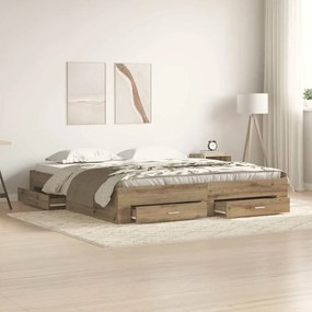 Cama com Gavetas vidaXL Carvalho Artesanal 180x200 cm Madeira Engenharia