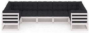 7 pcs conj. lounge de jardim c/ almofadões pinho maciço branco