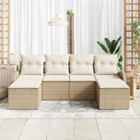 Conjunto de Sofá de Jardim 6 Peças com Almofadas Bege Polié Rattan
