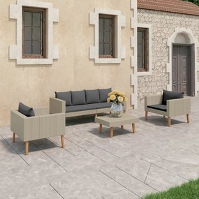 vidaXL 4 pcs conjunto lounge de jardim c/ almofadões vime PE bege