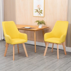 HOMCOM Conjunto de 2 Cadeiras de Sala de Jantar Cadeiras de Sala de Jantar Estofada em Linho com Encosto Alto e Pés de Madeira de Borracha para Sala de Estar Escritório Carga Máxima 120kg 60x67,5x101cm Amarelo