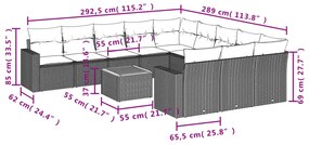 12 pcs conjunto de sofás de jardim c/ almofadões vime PE preto