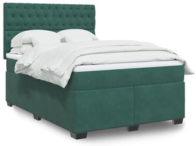 Cama com molas/colchão 160x200 cm veludo verde-escuro