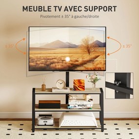 Móvel para televisão com suporte para televisores de 32 a 70 polegadas, prateleiras abertas, ângulo ajustável de 35°, 108 x 41 x 135 cm, efeito de mad