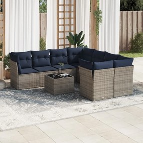 vidaXL 9 pcs conjunto sofás p/ jardim c/ almofadões vime PE cinzento