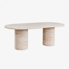 Mesa De Jantar Oval 220x100 Cm Em Cimento Look Travertino Velia Look Travertino - Sklum