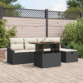 vidaXL Conjunto de Sofá de Jardim de 6 Peças com Almofadas Rattan Preto