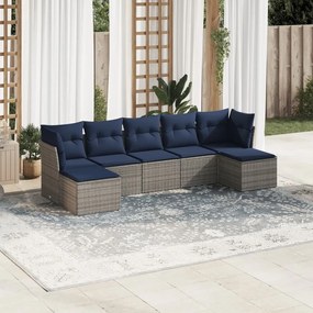vidaXL 7 pcs conjunto sofás p/ jardim c/ almofadões vime PE cinzento