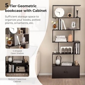 Estante em forma de S com 6 níveis e portas 70 cm x 23 cm x 183 cm Design moderno e versátil para organizar e decorar a sala, o quarto ou o escritório