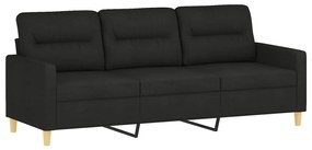 Sofá 3 lugares + almofadas decorativas 180 cm tecido preto
