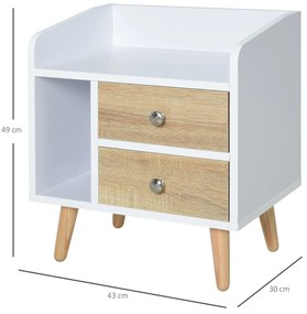 Mesa de cabeceira Nórdico com 2 gavetas e 1 prateleira 43x30x49 cm Branco