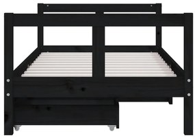 Estrutura cama infantil c/ gavetas 80x160 cm pinho maciço preto