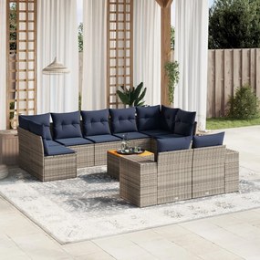 vidaXL 10 pcs conjunto sofás p/ jardim c/ almofadões vime PE cinzento