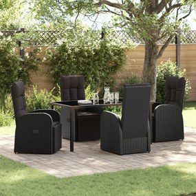 vidaXL Conjunto de Jantar Jardim 5 Peças com Almofadas Preto Rattan Poliéster