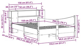 Cama sem colchão 150x200 cm madeira pinho maciça castanho-mel