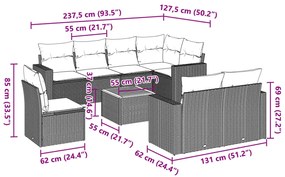 9 pcs conjunto de sofás p/ jardim c/ almofadões vime PE preto
