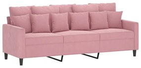 3 pcs conjunto de sofás com almofadões veludo rosa