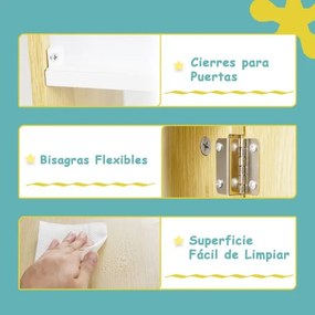 Estante infantil em forma de casa com compartimentos abertos 60 x 30 x 101 cm e pés em madeira de pinho Natural
