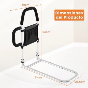 Grade de segurança para cama com corrimão duplo de bolso e cinta de fixação Carga 136 kg 61 x 40 x 64 cm Branco