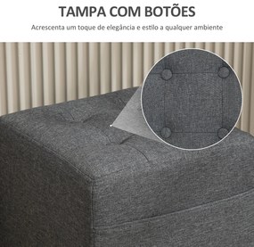 Apoio para os Pés Sala de Estar Banco Estofado em Linho com Bolso Late