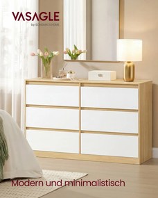 Cómoda , com 6 gavetas, 119,4 x 40 x 75 cm amarelo-amêndoa e branca