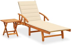Espreguiçadeira de jardim com mesa e almofadão acácia maciça