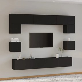 vidaXL Conjunto móveis de TV 8 pcs madeira processada preto