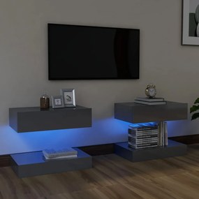 Móveis de TV com luzes LED 2 pcs 60x35 cm cinzento brilhante