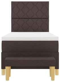 Cama Box com Colchão &amp; Banco Marrom Escuro 90x200 cm Tecido