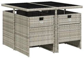 5 pcs conjunto de jantar p/ jardim c/ almofadões cinzento claro