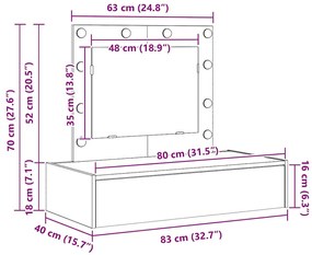 Mesa de Maquiagem Suspensa com Luzes LED - Branca