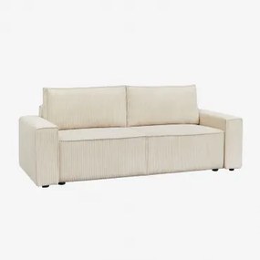 Sofá-cama De 3 Lugares Estofado Tampere Bombazina Bege Creme - Sklum