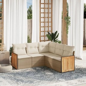 5 pcs conjunto de sofás p/ jardim com almofadões vime PE bege