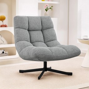 Poltrona de sala sem braços, cadeira giratória em tecido chenille impermeável, assento largo, 75 x 95 x 90 cm, cinzento