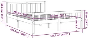 Estrutura de cama king 150x200 cm madeira maciça branco