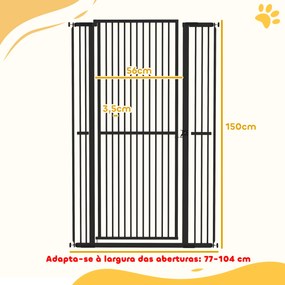 Barreira para Cães Extra Alta com Largura Ajustável 77-104 cm Barreira de Segurança para Cães e Gatos com 2 Extensões Preto