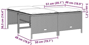 Bancos de jardim com almofadões 4 pcs vime PE cinzento-claro