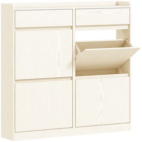 HOMCOM Sapateira Estreita com 4 Portas Sapateira para Entrada com 2 Gavetas para 8 Pares de Sapatos 98x19,2x95,3 cm Branco