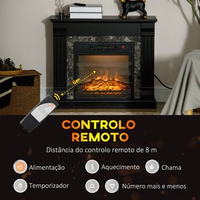 Lareira Elétrica 1800W Lareira com Efeito de Chama Realista Controlo R