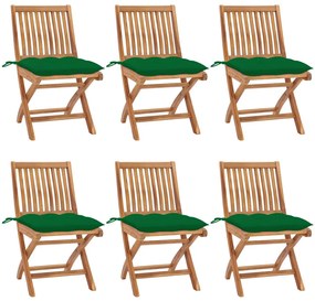 vidaXL Cadeiras de jardim dobráveis c/ almofadões 6 pcs teca maciça