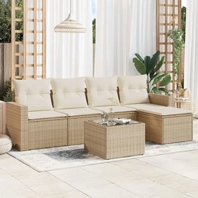 6 pcs conjunto de sofás p/ jardim com almofadões vime PE bege