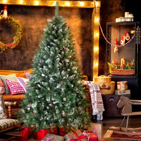 Árvore de Natal Artificial 180 cm Árvore de Natal com 910 Ramos com Efeito Neve 58 Pinhas Verde