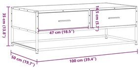 Mesa centro 100x50x35 cm deriv. madeira/metal carvalho castanho