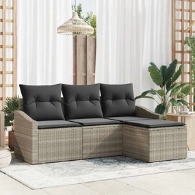 vidaXL Conjunto de Sofá de Jardim de 4 Peças com Almofadas Cinza Claro Rattan Poliéster