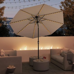 Guarda-sol de 300 cm com iluminação LED solar, 9 modos de iluminação, guarda-sol de jardim com manivela, café