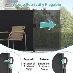 Toldo lateral retrátil para jardim 300 x 160 cm de privacidade para exterior enrolável e dobrável Preto